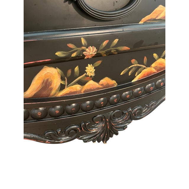 Gorgeous commode by Vanguard Furniture. Chinoiserie hand-painted demi-lune or bombé chest featuring three drawers, a...