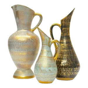 1950s Brushed Gold Stangl Pitcher Curation - Group of 3