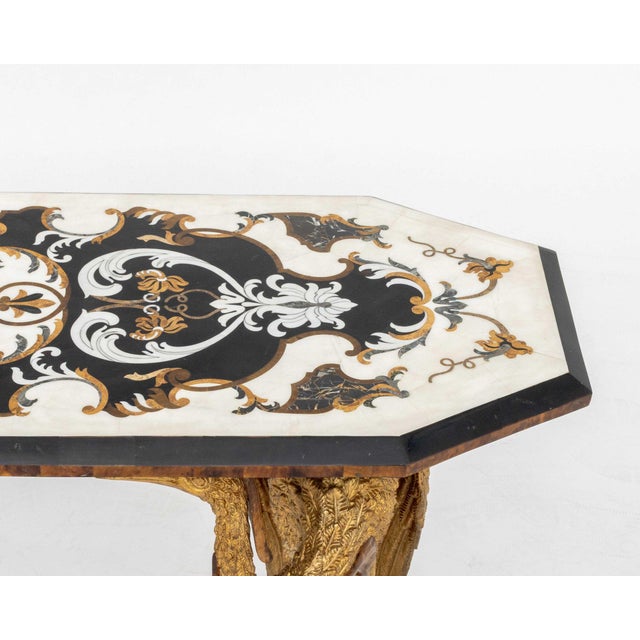 Mid 20th Century Empire Revival Pietra Dura Top Crane Motif Console Table For Sale - Image 5 of 11
