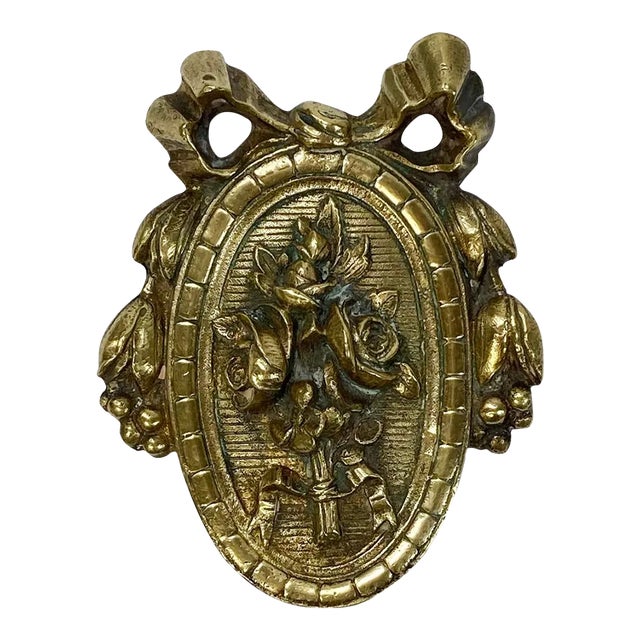 Brass Floral Ribbon Door or Wall Embellishment For Sale