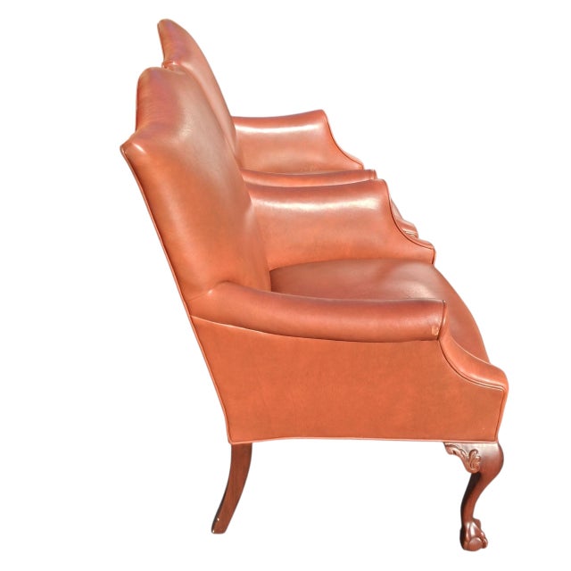 1980s Commanding Presence & Timeless Artistry: A Pair of Charles Stewart Company Shield-Back Leather Armchairs. For Sale - Image 4 of 12