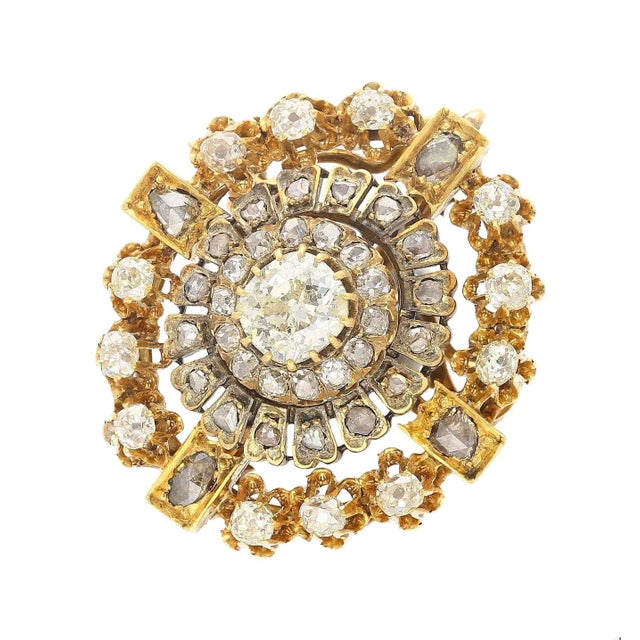 Victorian Antique Victorian Late 1800's 6.72 Carat Total Mixed Old Euro Cut Diamond Brooch For Sale - Image 3 of 8