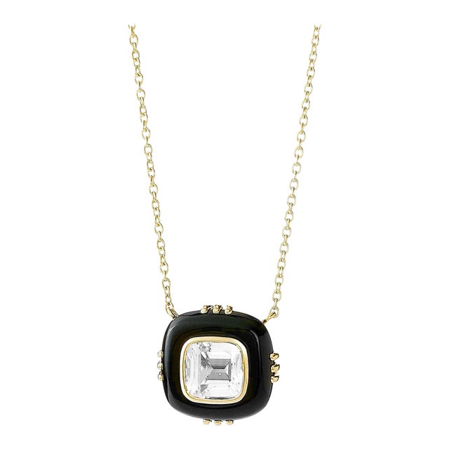 Syna Yellow Gold Rock Crystal and Black Onyx Necklace For Sale