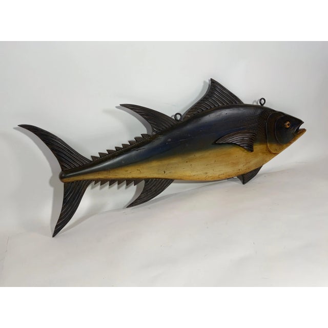 Nautical Carved and Painted Tuna Fish Trade Sign For Sale - Image 3 of 10