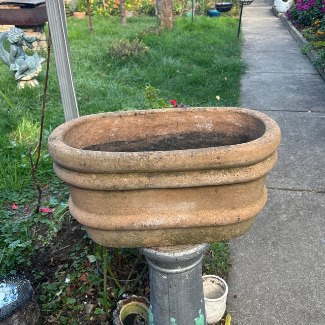 Camel Vintage Large Rustic Wide -Ribbed Oval Terracotta Planter For Sale - Image 8 of 12