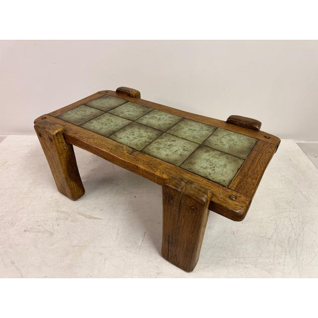 Brutalist Oak Coffee Table with Tiled Top, 1960s For Sale - Image 11 of 12