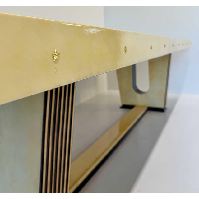 Art Deco Italian Parchment Maple, Black and Brass Stars Table, 1940s For Sale - Image 11 of 17