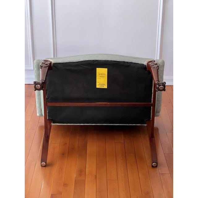 Georgian Carved Mahogany Upholstered Vanity Bench, Celadon Blue, Early 20th Century For Sale - Image 17 of 18