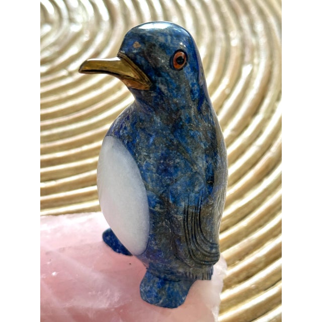 Metal Italian Lapis Lazuli, Rose Quartz, Brass Penguin Vide Poche For Sale - Image 7 of 9