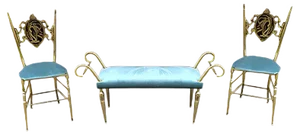 Vintage Brass Chiavari Chairs & Ottoman, 1950s, Set of 3