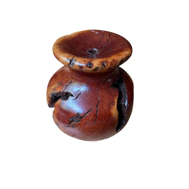 Art Deco Vintage Brutalist Burlwood Hand Turned Sculpture Art Vase Decor For Sale - Image 3 of 12