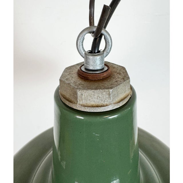 Metal Industrial Green Enamel Factory Pendant Lamp, 1960s For Sale - Image 7 of 16