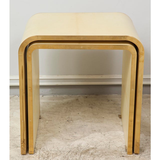 Bespoke Parchment Nesting Tables With Bronze Banding - Set of 2 For Sale In New York - Image 6 of 6