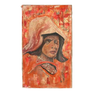 1950s Warrior Woman Portrait Painting Oil on Canvas, Angola