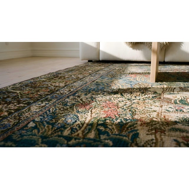 1920s Fine Green Small Pictorial Garden of Paradise Antique Floral Kerman Rug For Sale - Image 9 of 9