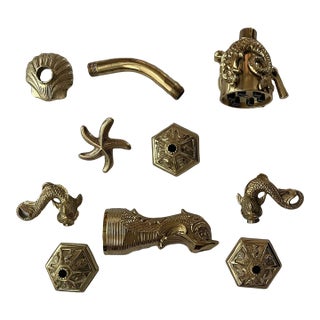 Vintage Dolphin Motif Solid Brass 3-Handle Tub & Shower Set – Unlacquered Polished Brass, Hollywood Regency Style Phylrich For Sale