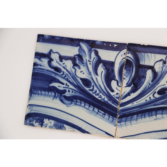 19th Century Set of Four Portuguese Tiles With a Baroque Border Motif For Sale - Image 6 of 12