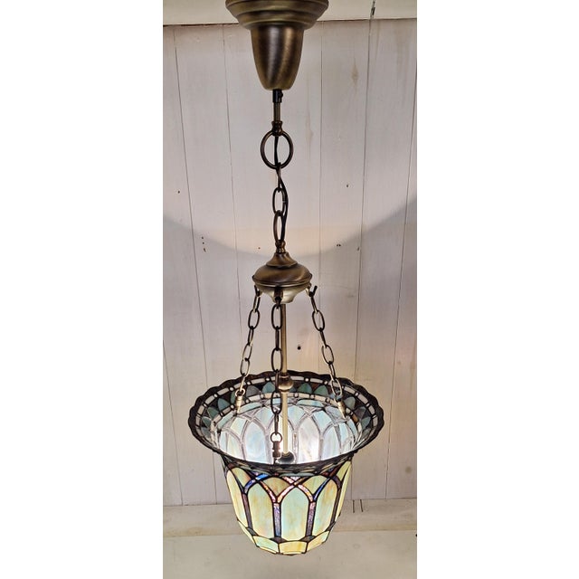1980s Vintage Ceiling Lamp with Handcrafted Dome in Colored Glass Elements and Metal Mount, 1980s For Sale - Image 5 of 8