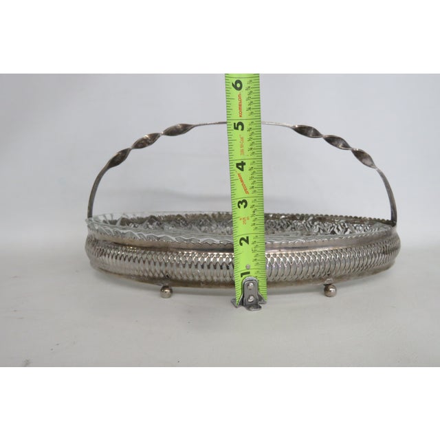 Silver Mid 20th Century Mayell Queen Anne Divided Glass Dish on Footed Silver Plated Handled Stand For Sale - Image 8 of 15