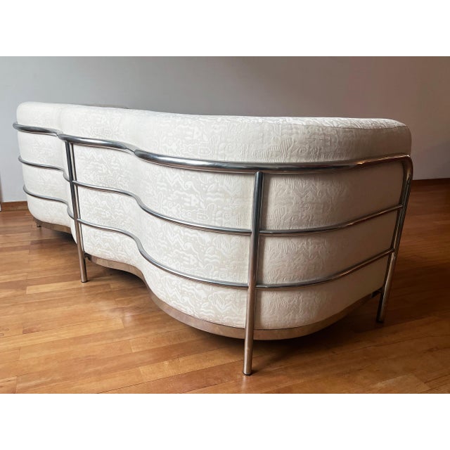 Mid-Century Modern Vtg 'Onda' Sofa by De Pas D’Urbino + Lomazzi for Zanotta 1980s Cream + Chrome For Sale - Image 3 of 14