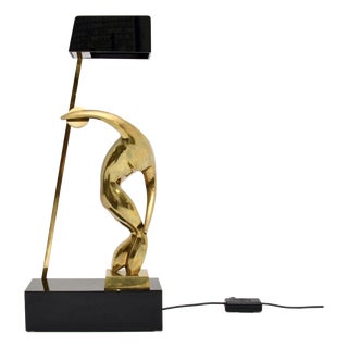 Vintage Italian Sculptural Bronze Table Lamp by Maxime Delo, 1970s For Sale
