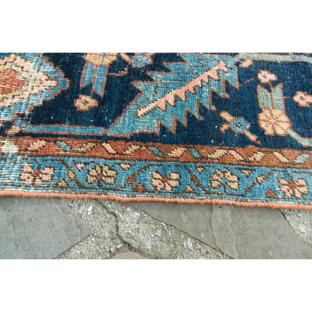 Salmon Antique Coral Navy Distressed Geometric Design Large Wool Pile Hand Knotted Rug - 7'6" X 11’3” For Sale - Image 8 of 10