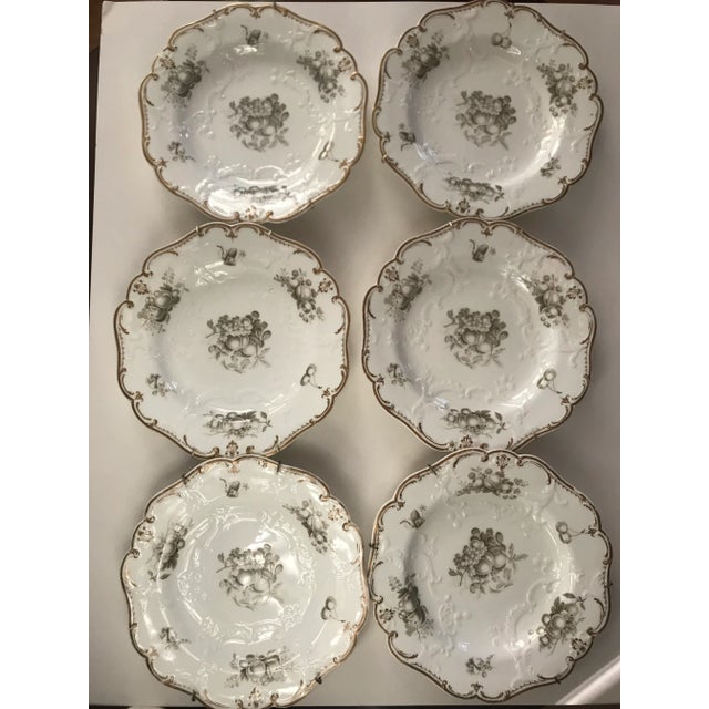 Decorative porcelain plates with fruit in shades of gray on white. Beautiful gilt trim on scalloped edges. Beautiful hung...