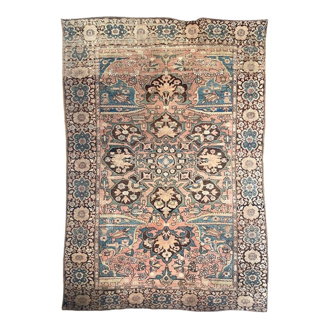 Antique Ferahan Sarouk Island Sky Hues Rug 3.3 x 4.8 For Sale