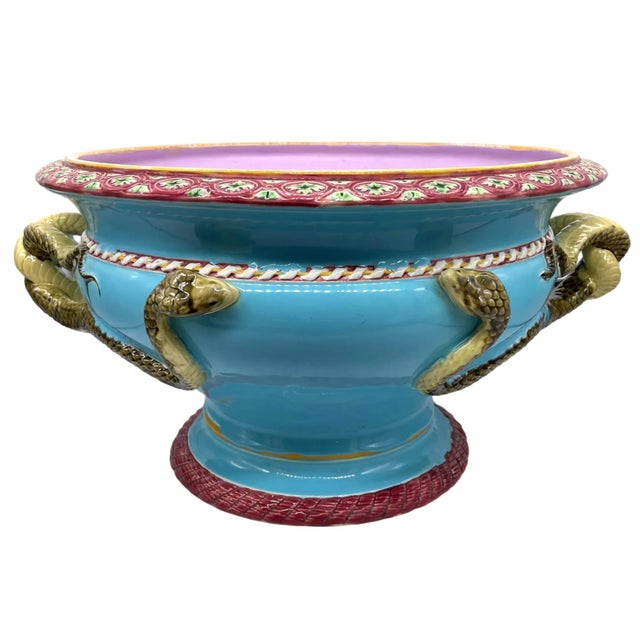 Minton A Minton Majolica Turquoise Ground Snake-Handled Jardinière, Dated 1858 For Sale - Image 4 of 13