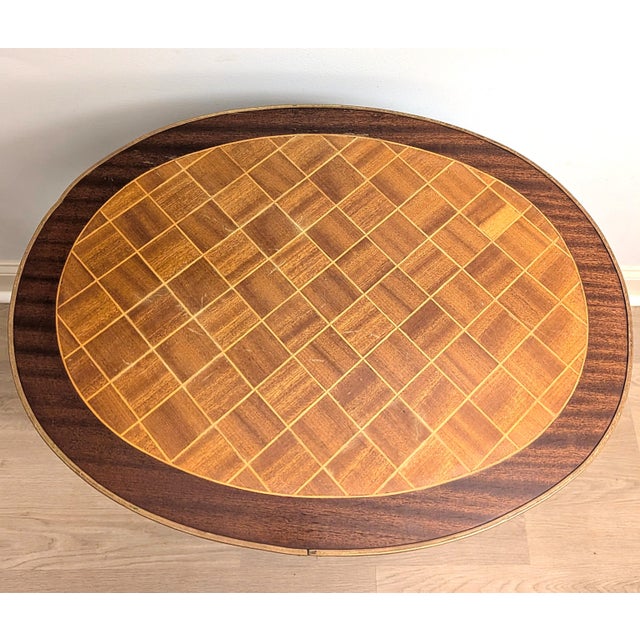 Wood Antique Louis XV Parquetry Side Table With Ormolu Two-Tiered For Sale - Image 7 of 15