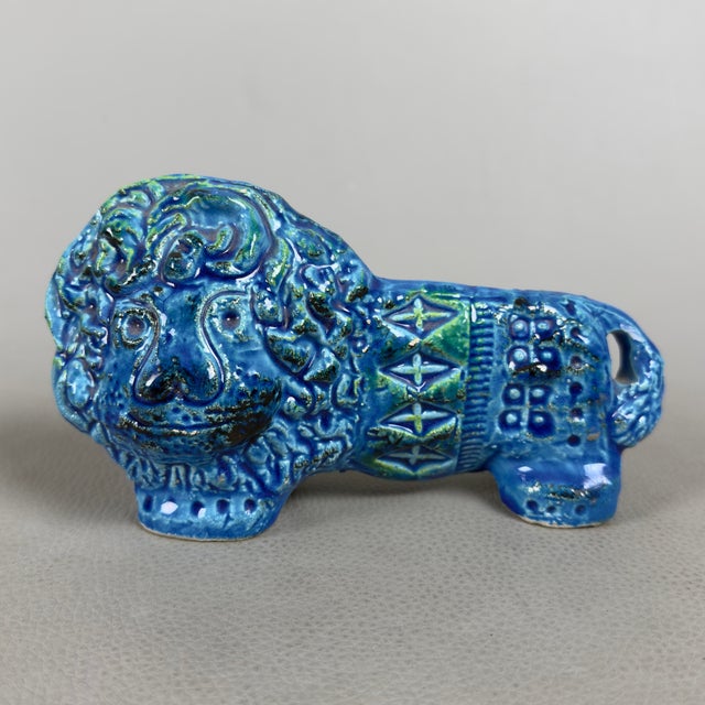 Vintage Blue Ceramic Lion Sculpture by Aldo Londi for Bitossi / Flavia Montelupo, 20th Century For Sale - Image 11 of 11