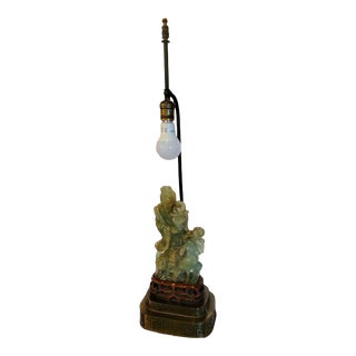 Antique Hand Carved Jade Table Lamp For Sale