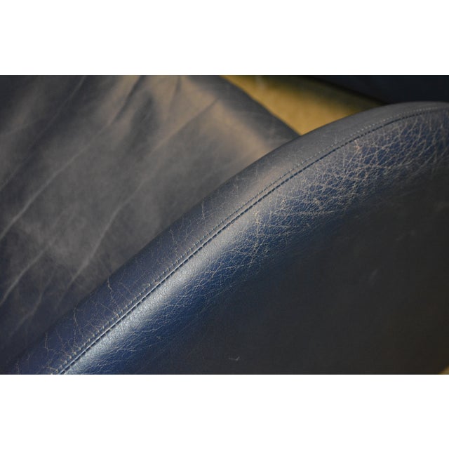 Vintage Pair Gerard Van Den Berg Montis Blue Leather Loge Easy / Lounge Chairs & Footstools For Sale - Image 10 of 18