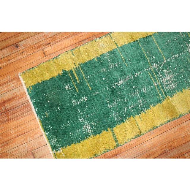 Mid 20th Century Vintage Zabihi Collection Bright Green Yellow Worn Turkish Runner - 2'3" x 10'8" For Sale - Image 5 of 8