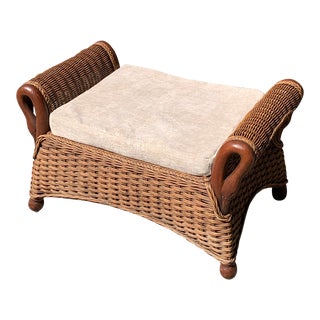 1940s Wicker and Bentwood Ottoman For Sale
