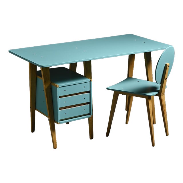 Desk and Chair by André Sornay for Sornay Meubles, Lyon, 1955, Set of 2 For Sale