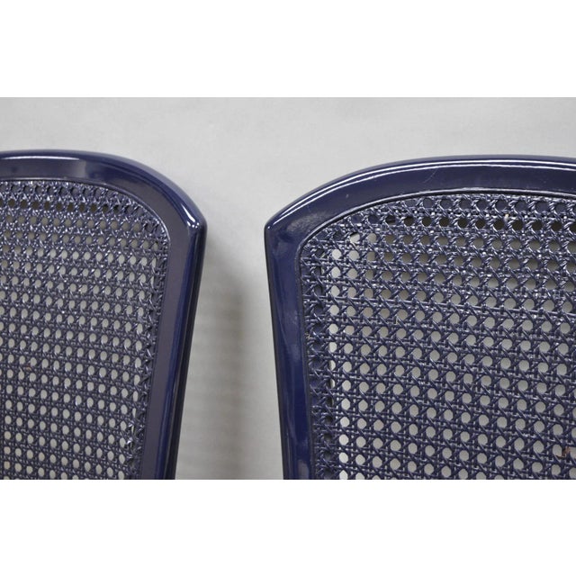 Vintage Italian Hollywood Regency Navy Blue Lacquer Cane Dining Chair - Set of 4 For Sale - Image 10 of 16