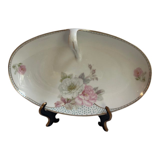 Antique Sign Pt Bavaria Germany Tirschenreuth Floral Hand Painted Serving Dish With Handle For Sale
