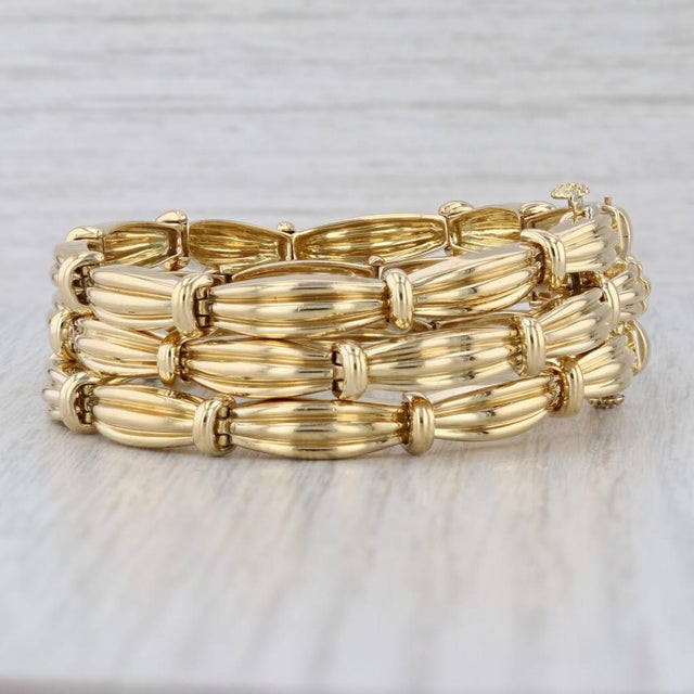 Gold Vintage Tiffany 3-Row Bracelet 18k Yellow Gold W/ Box Magazine 7" 18mm For Sale - Image 8 of 8