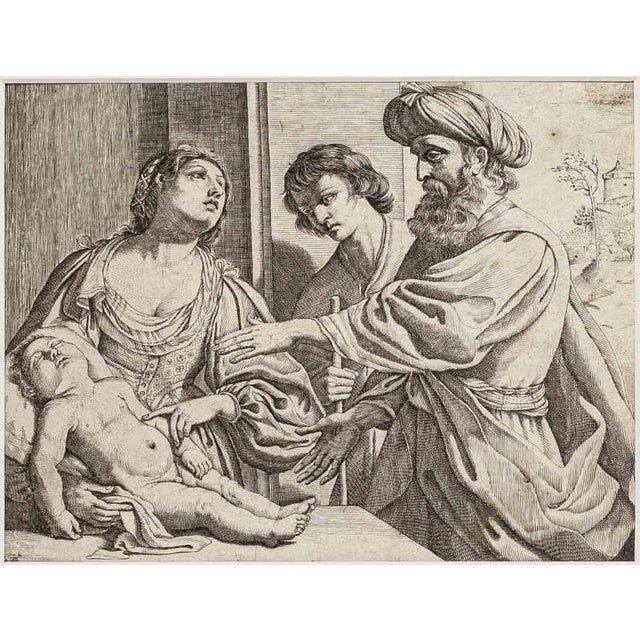 Giovanni Battista Pasqualini, Elisha Resurrects the Shunammite's Son, Etching, 1627 For Sale