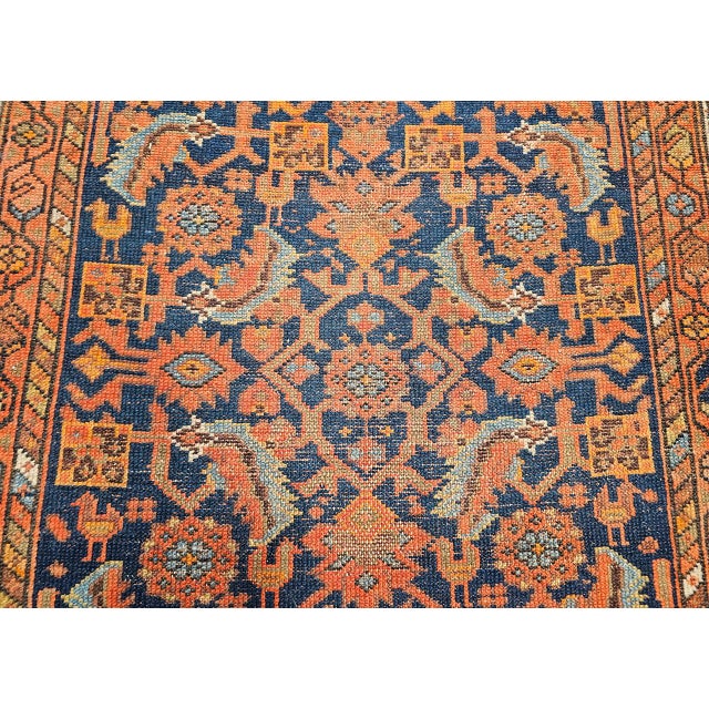 19th Century Persian Malayer Runner Rug, Hand-Knotted Wool, Geometric Pattern, 4x 16, Rust-Red & Blue For Sale - Image 15 of 16
