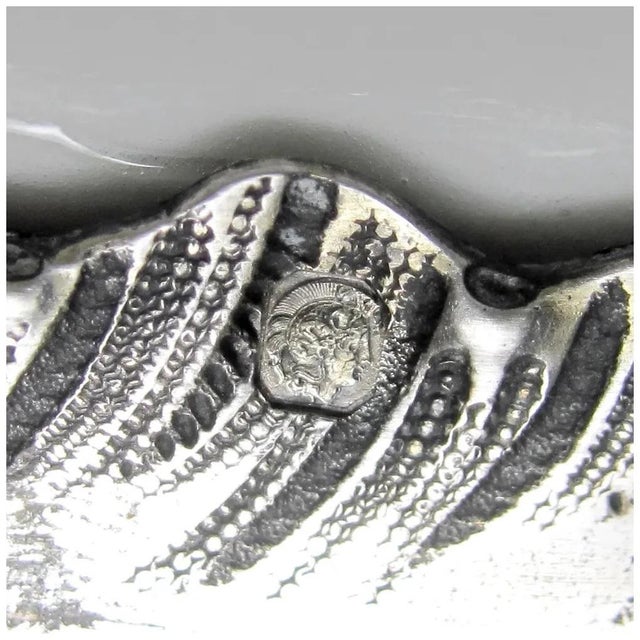 Metal Antique French Sterling Silver & Continental Porcelain Bowl Hand Painted Flowers Gilt Scalloped Rim For Sale - Image 7 of 11