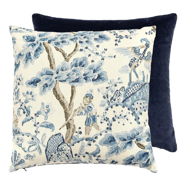 The House of Scalamandré Kelmescott / Aurora Pillow, Navy Blue, 22 X 22 For Sale