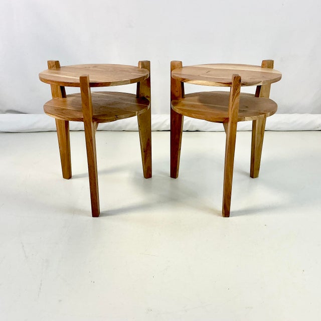 American Vintage Americana Rustic Southwestern Cedar Two Tiered Side Tables - A Pair. For Sale - Image 3 of 11
