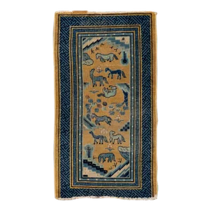 Vintage Chinese Beige Handmade Art Deco Wool Rug