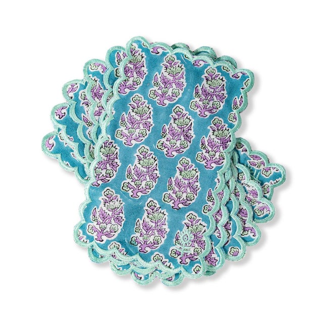 Furbish Mimi Scalloped Trim Cocktail Napkins, Set of 6 | Chairish