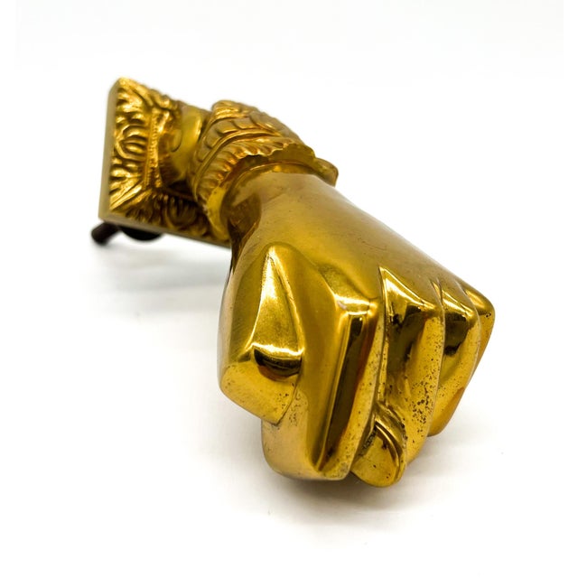 Vintage Brass Hand Door Knocker – Victorian Style Clenched Hand – Georgian Revival Hardware For Sale - Image 10 of 13