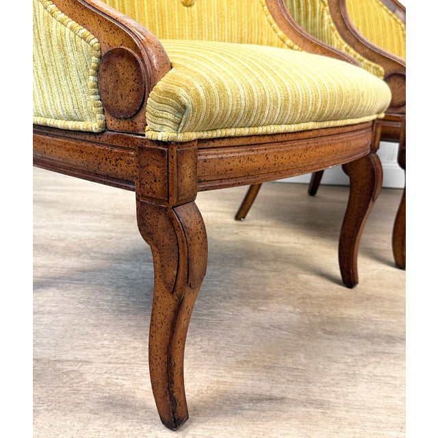 Vintage Neoclassical Gold Stripped Mahogany Barrel Club Chairs - A Pair For Sale - Image 11 of 11
