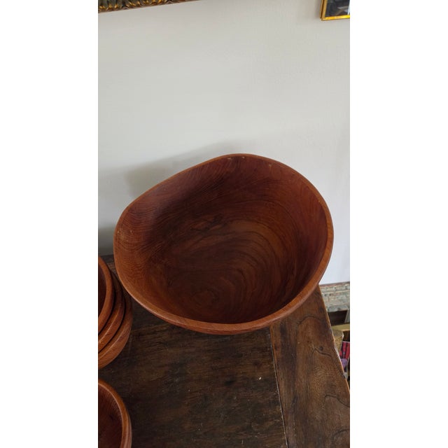 Mid-Century Modern Mid 20th Century Danish Modern Sculptural Teak Caesar Salad Bowl Set, 5 Pieces For Sale - Image 3 of 15