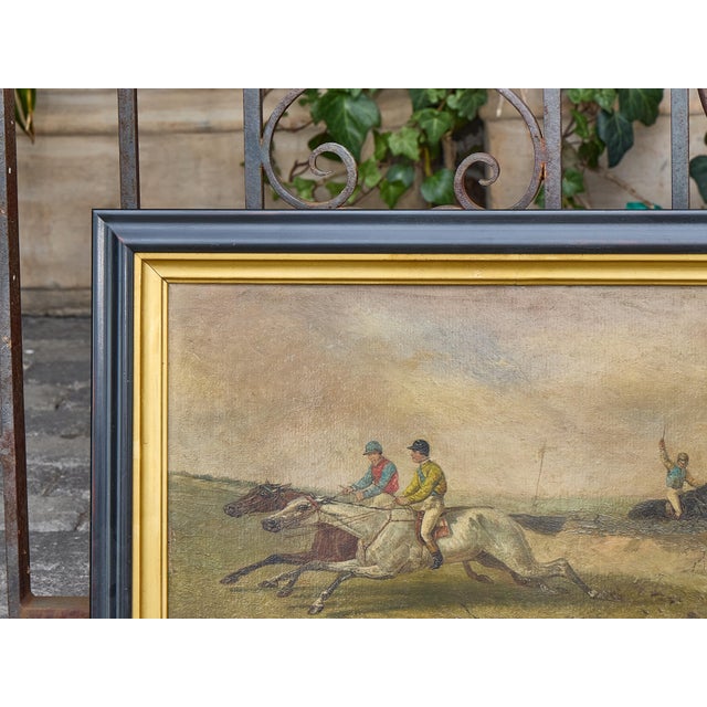Mid 20th Century Pair of British Steeplechase Horse Racing Paintings on Board, Framed For Sale - Image 11 of 12